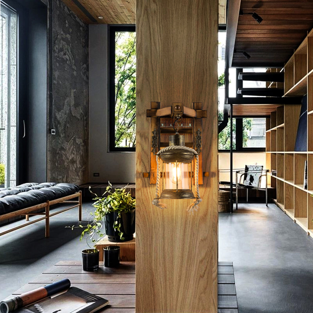 Brio Marcello Elio Orsini Alonza Carina Renzo Brio Vintage Lantaarnvorm Houten Metalen Wandlamp, Woonkamer