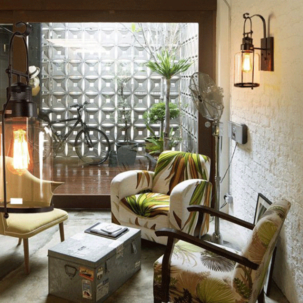 Valerio Retro LED Wandlamp Roest Zwart Glas Metaal Woonkamer Eetkamer