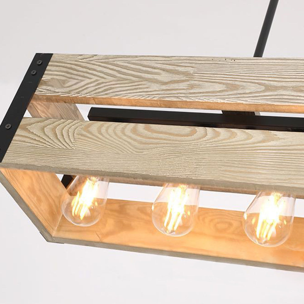 Valerio Retro Rechthoekige Hanglamp Van Metaal En Hout 5 Lampenkappen 2 Stijlen