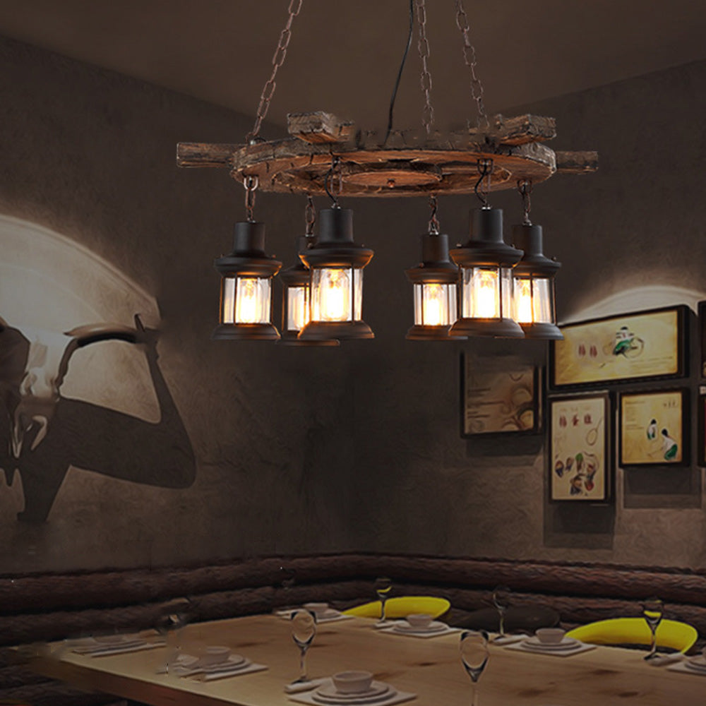 Brio Retro Rudder Metal & Wood Pendant Light, 6 Heads