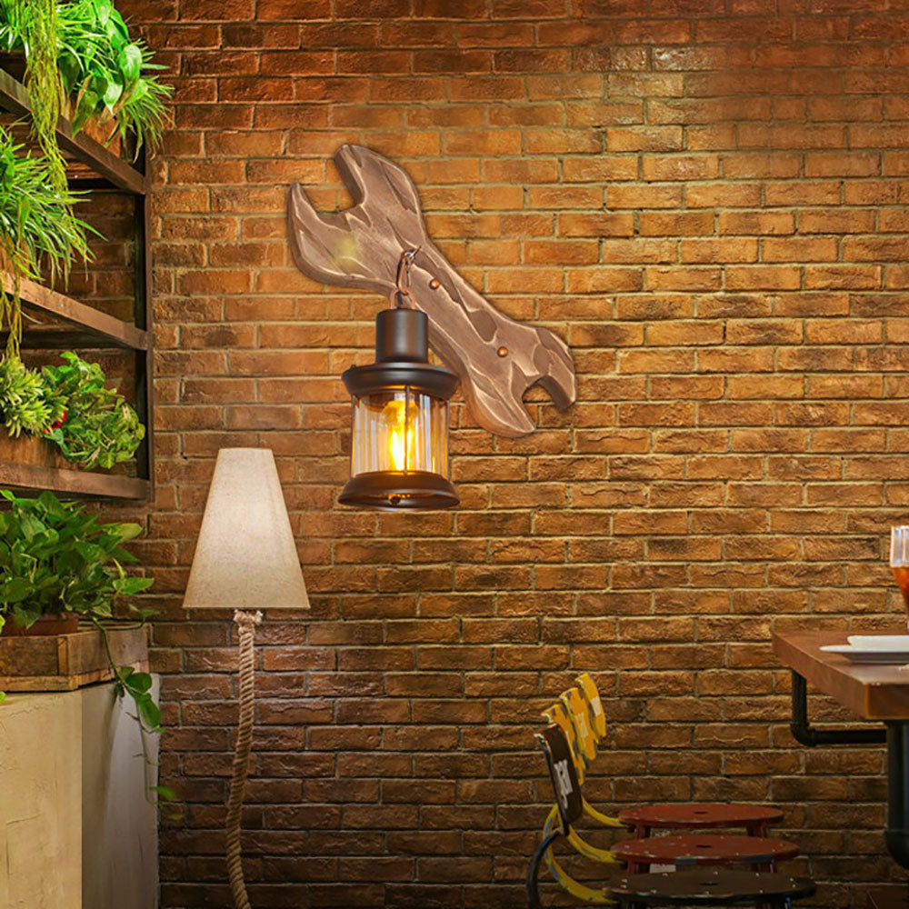 Brio Lantern & Spanners Wall Lamp, Wood/Metal, Bedroom