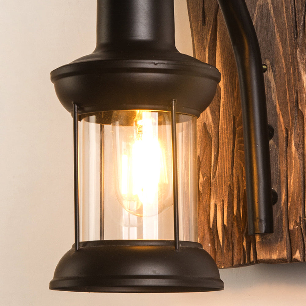 Brio Vintage Branches Lantern Wall Lamp, Metal/Wood, Black, Dining Room
