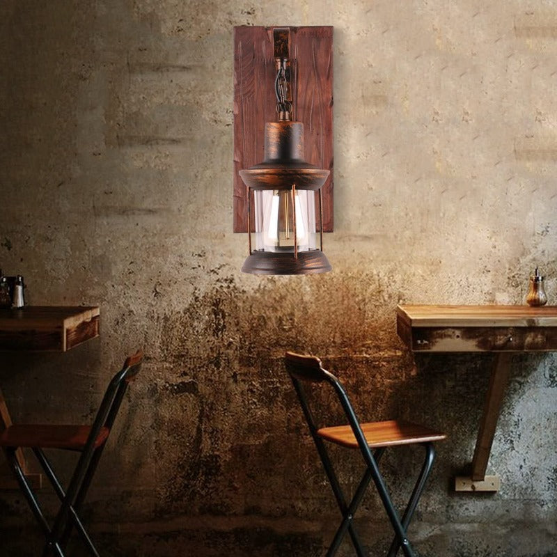 Valerio Retro Lantern LED Wandlampen Zwart Bronze Metaal Hout Slaapkamer
