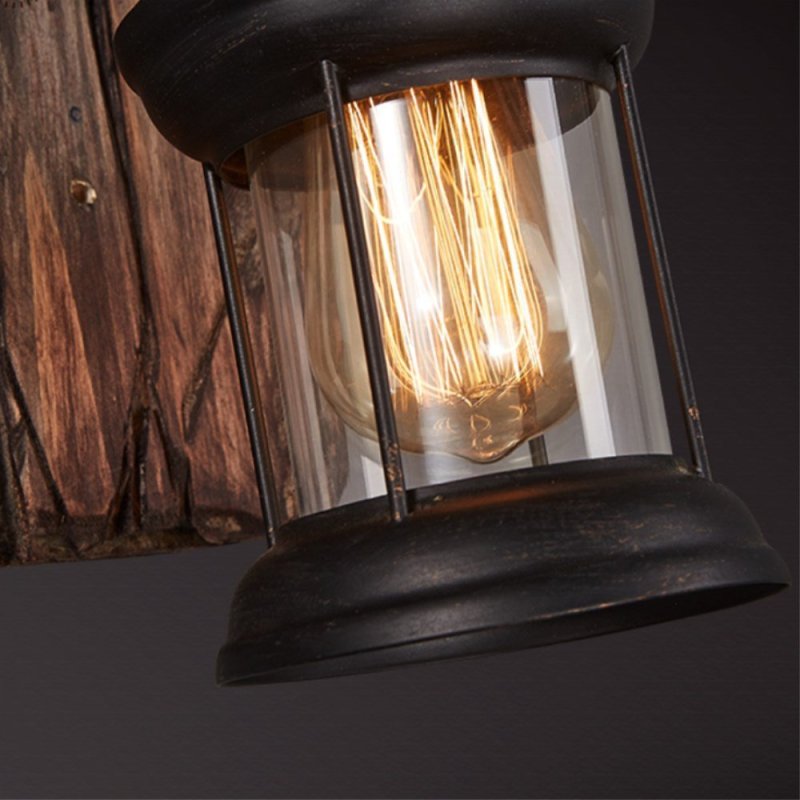 Valerio Retro Lantern LED Wandlampen Zwart Bronze Metaal Hout Slaapkamer