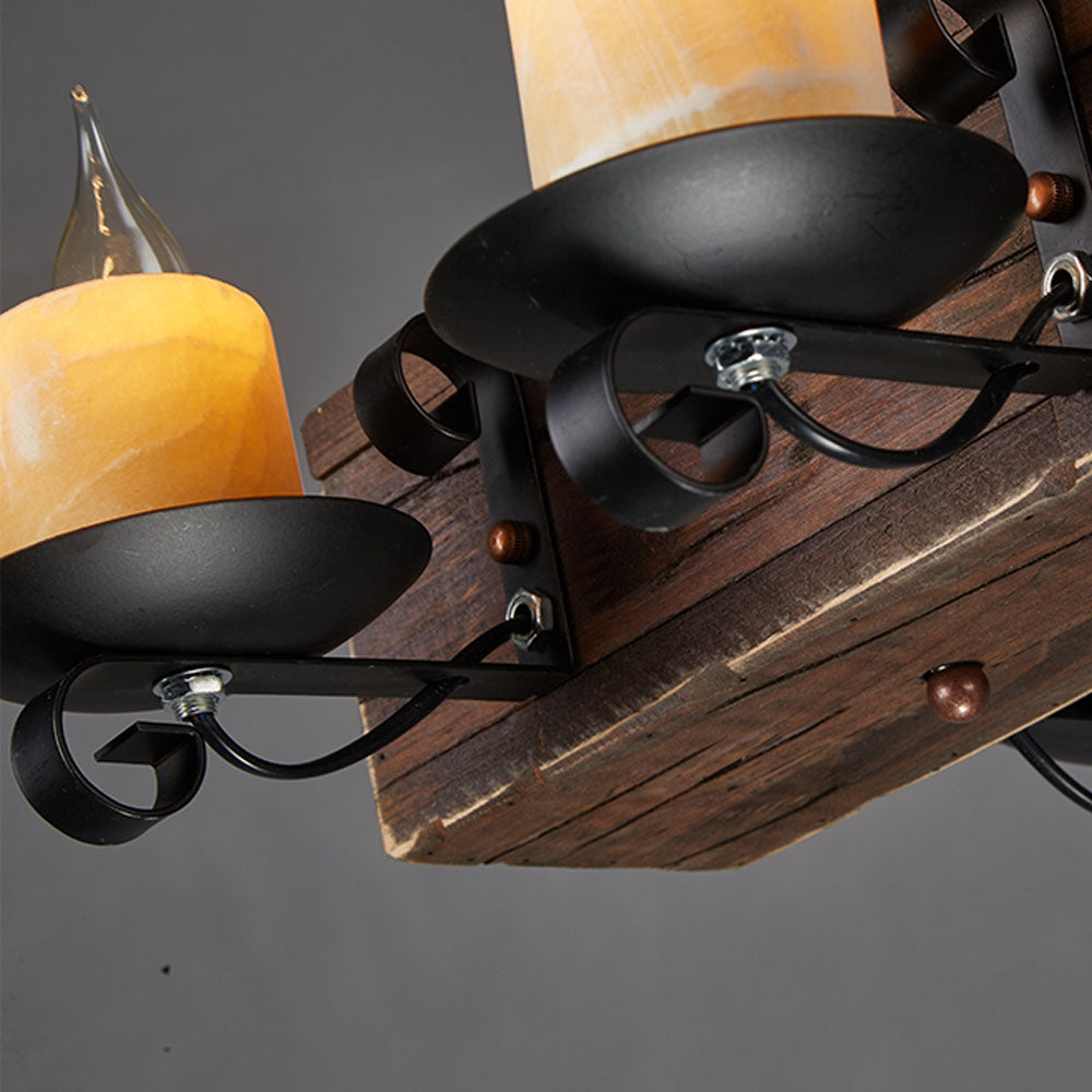 Brio Retro Rectangular Metal/Wood Pendant Light, Walnut