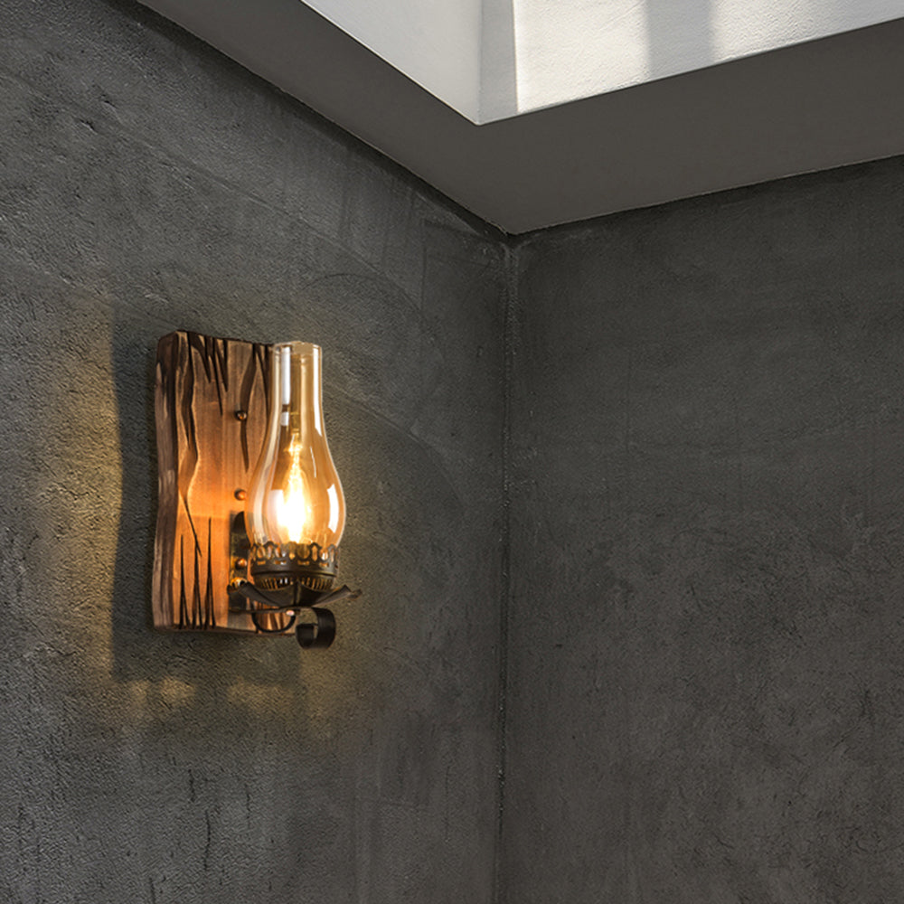Brio Design Vintage Wandlamp Kaars Houten Glas, Woonk/Eetk/ Slaapkamer