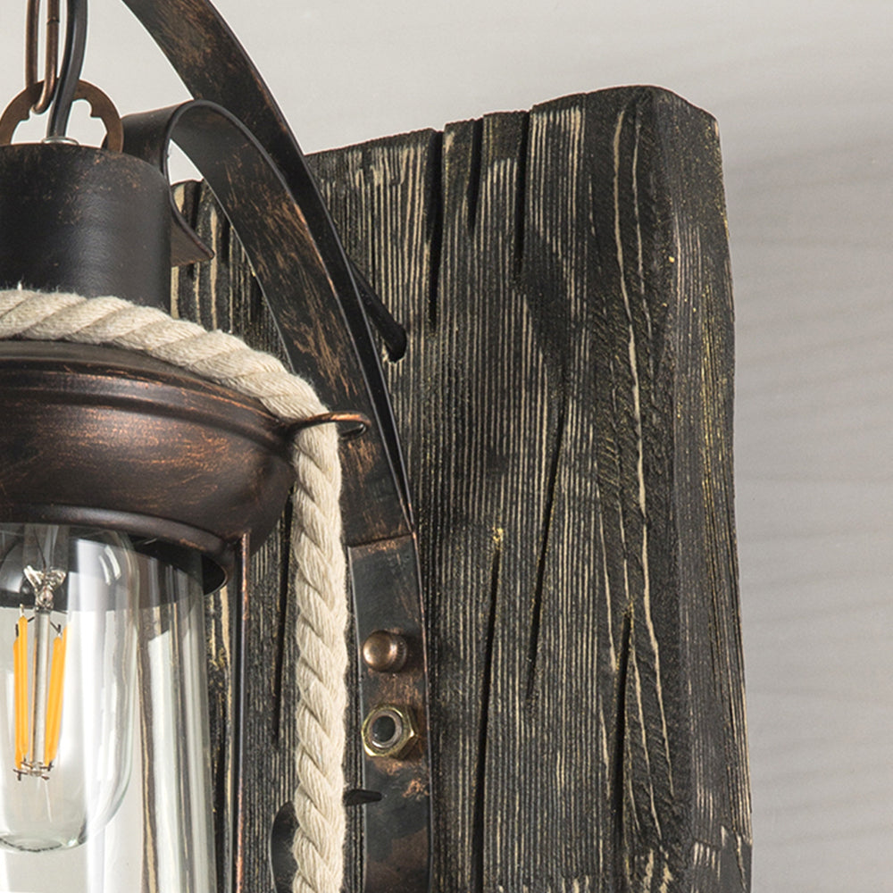 Valerio Wall Lamp Retro Lantern Ring Black Wooden, Bedroom
