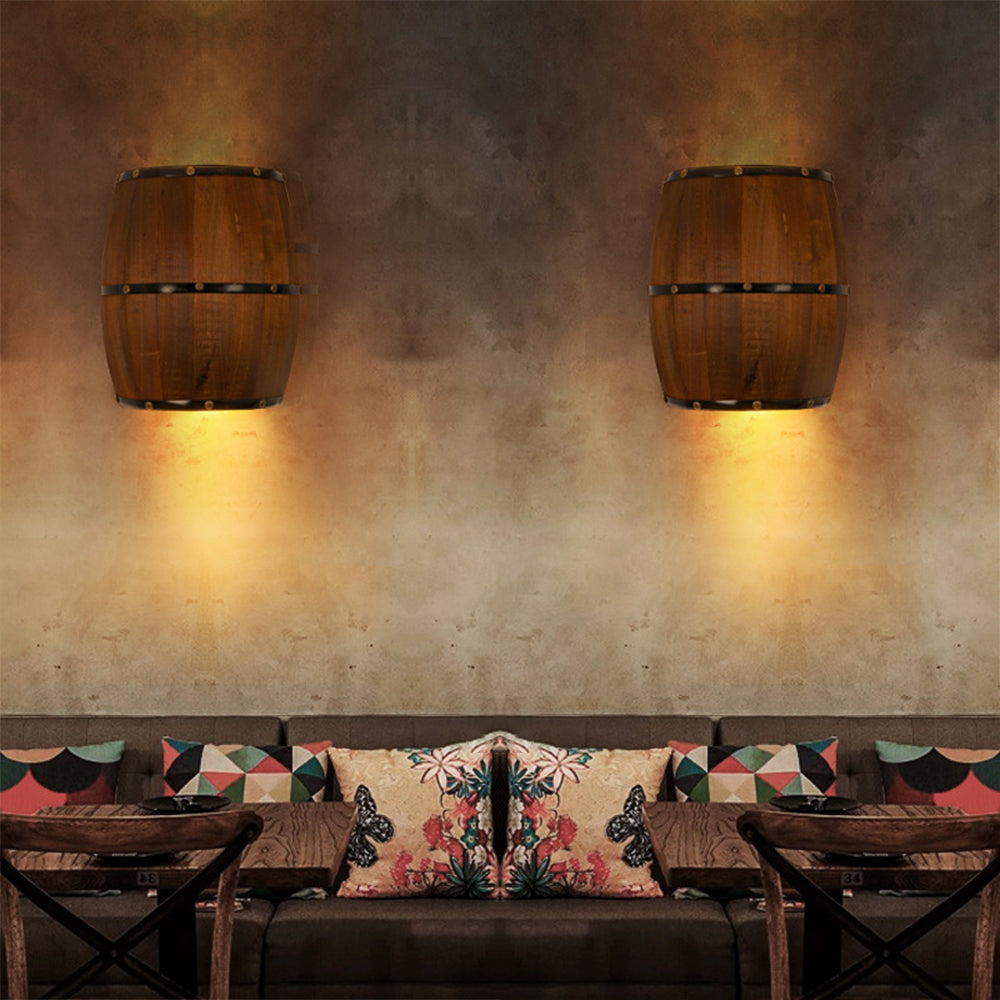 Valerio Wall Lamp Retro Creative Barrel Wooden, Dining Room