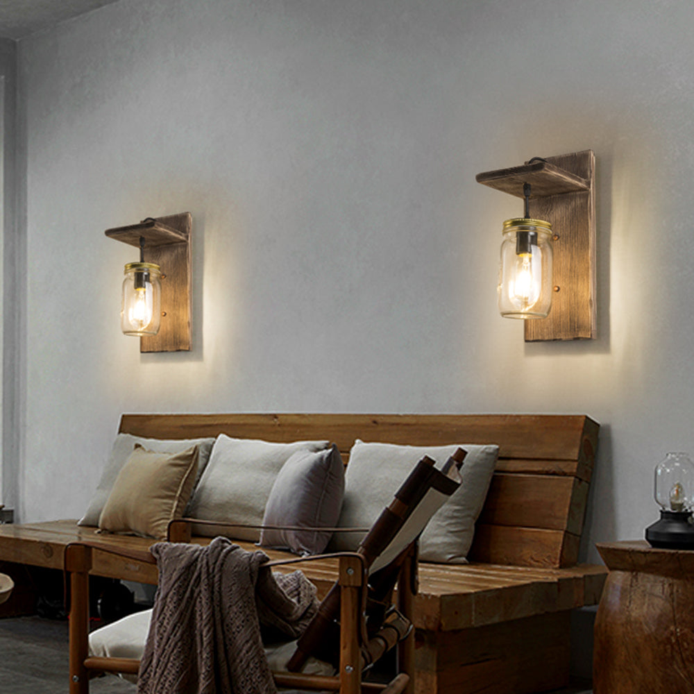 Brio Vintage Potvorm Houten Metalen Wandlamp, Slaapkamer/Keuken