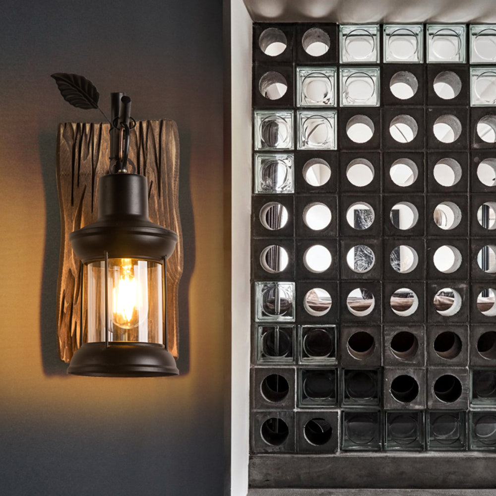 Brio Vintage Branches Lantern Wall Lamp, Metal/Wood, Black, Dining Room