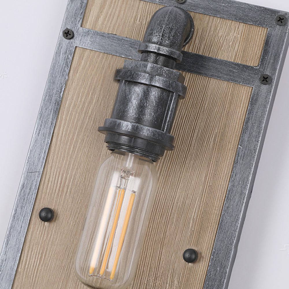 Valerio Wall Lamp Industrial Vintage Square Wooden Black Metal