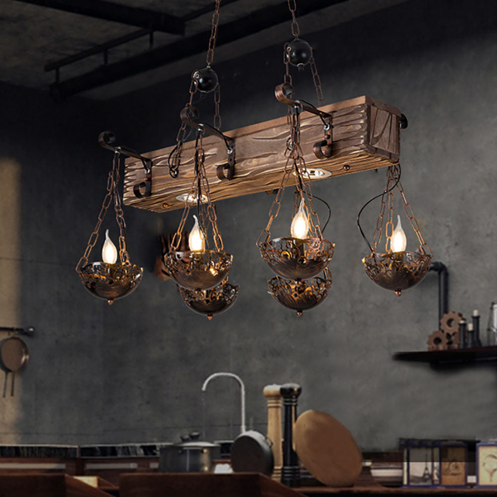 Brio Industrial Metal/Wood Pendant Light, Bronze