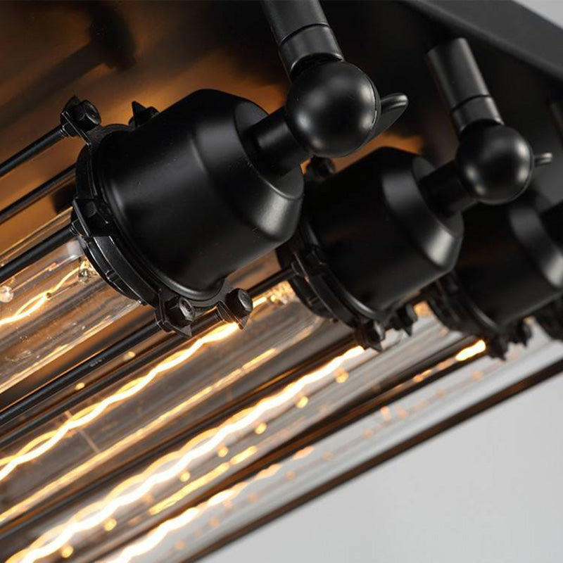 Valerio Vintage Tubed Metal Flush Mount Ceiling Light, Black, Living Room