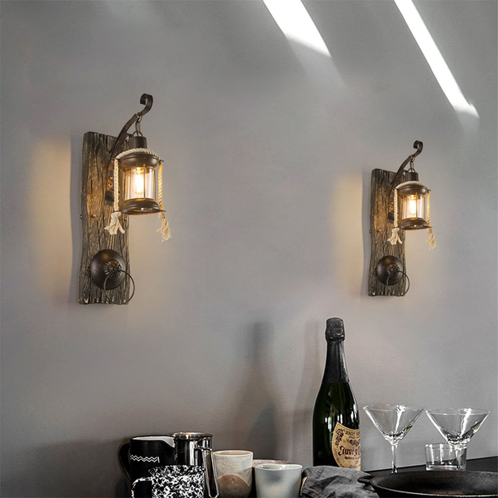 Valerio Wall Lamp Retro Lantern Ring Black Wooden, Bedroom