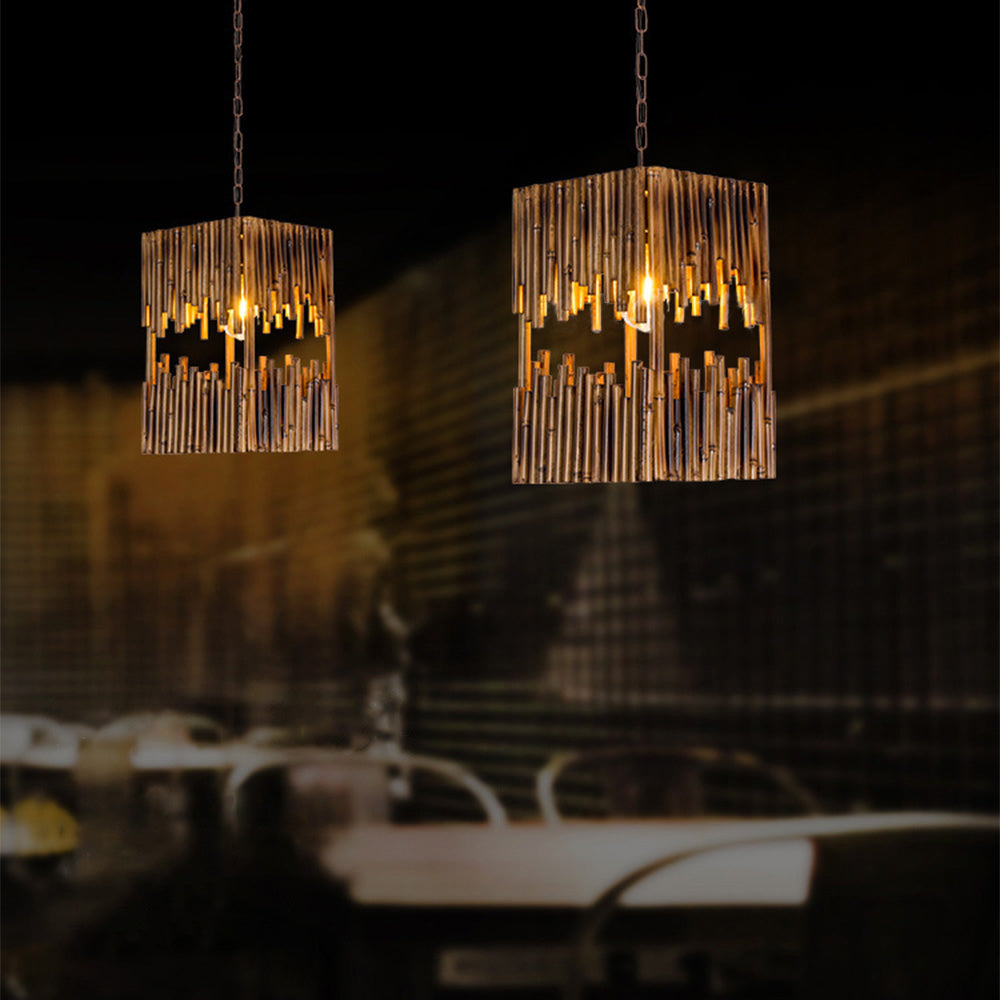 Brio Retro Rectangular Metal/Wood Pendant Light