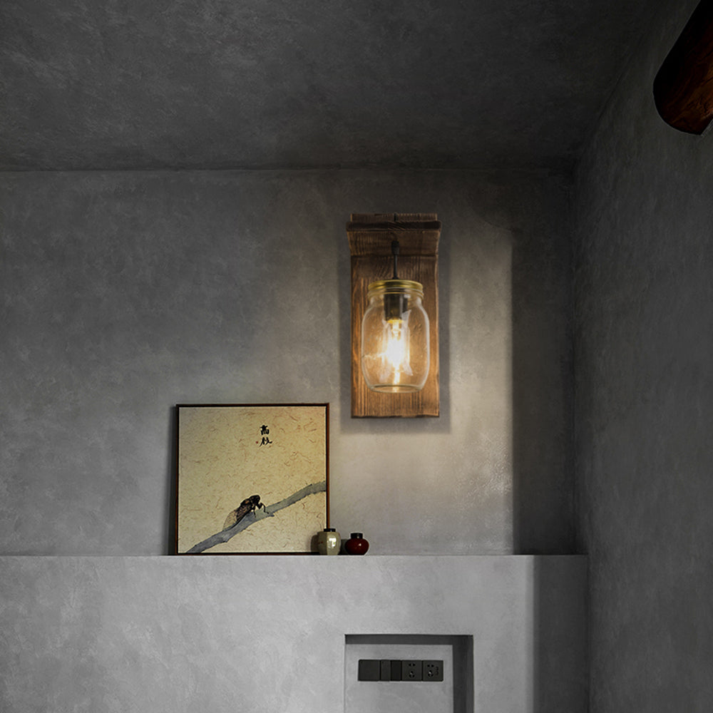 Brio Vintage Potvorm Houten Metalen Wandlamp, Slaapkamer/Keuken