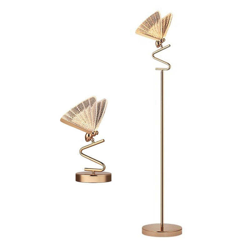 Kady Design Vlinder LED Vloerlamp/Tafellamp Metaal/Acryl Goud/Transparant Woonkamer/Slaapkamer