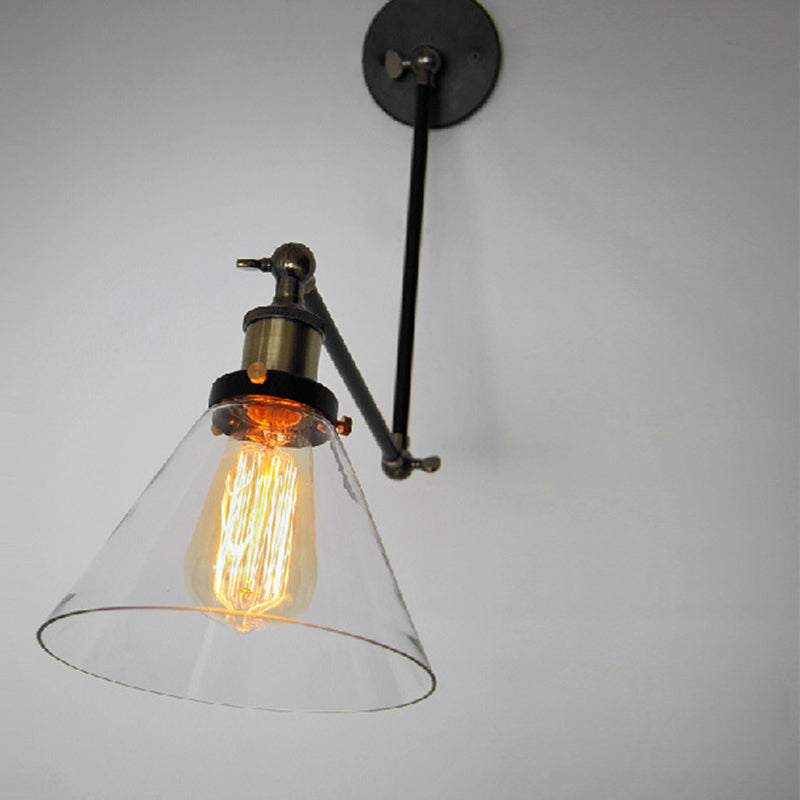 Marcello Industial Verstelbare Wandlamp Metaal/Glas Zwart/Goud Slaapkamer/Keuken