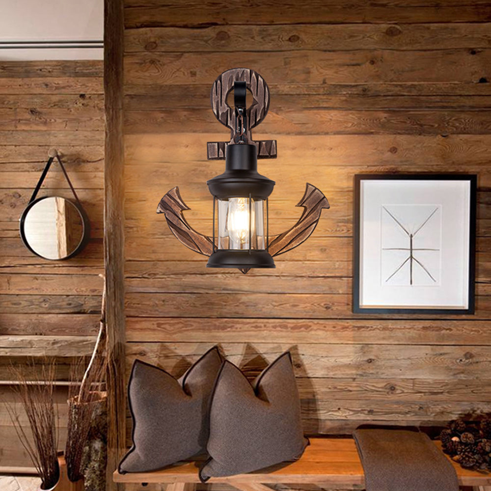 Valerio Wall Lamp Vintage Anchor Black Wooden, Living Room