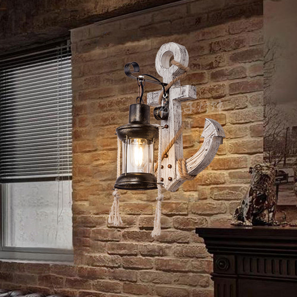 Carina Anchor Lantern Wall Lamp, Vintage/Antique, Wood, Bedroom