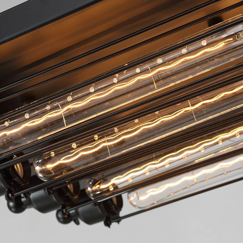 Valerio Vintage Tubed Metal Flush Mount Ceiling Light, Black, Living Room