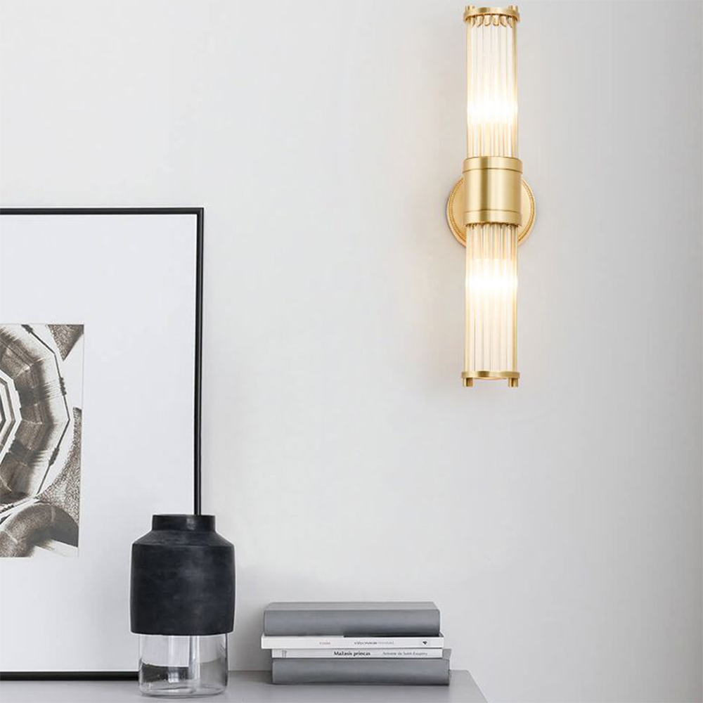Leigh Amerikaanse Cilindrische Wandlamp Goud Metaal Glas Badkamer
