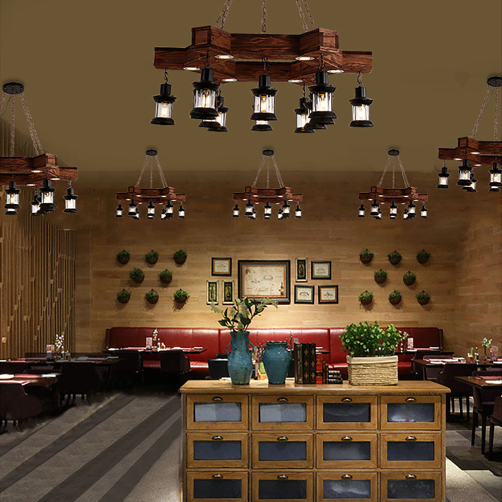 Brio Retro Metal/Wood Lantern Pendant Light, Walnut