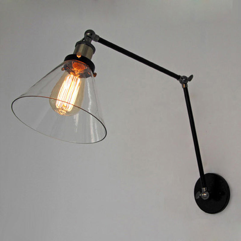 Marcello Industial Verstelbare Wandlamp Metaal/Glas Zwart/Goud Slaapkamer/Keuken