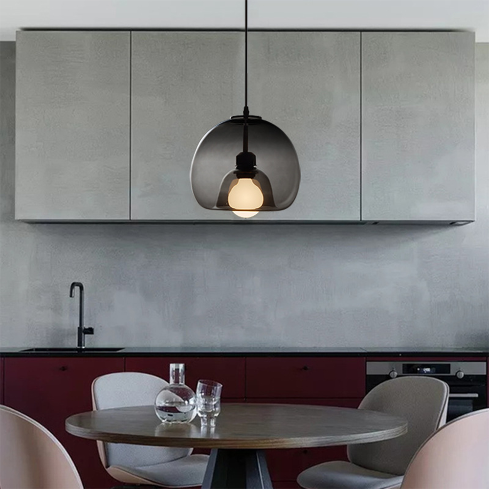 Hailie Moderne LED Hanglampen Rookgrijs Metaal Glas Eetkamer