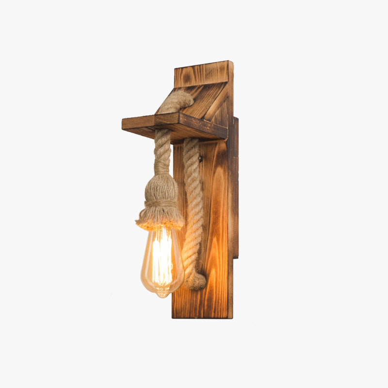Brio Vintage Rechthoekige LED Wandlamp, Hout/Houtdraad, Woonk/Eetk/ Slaapkamer