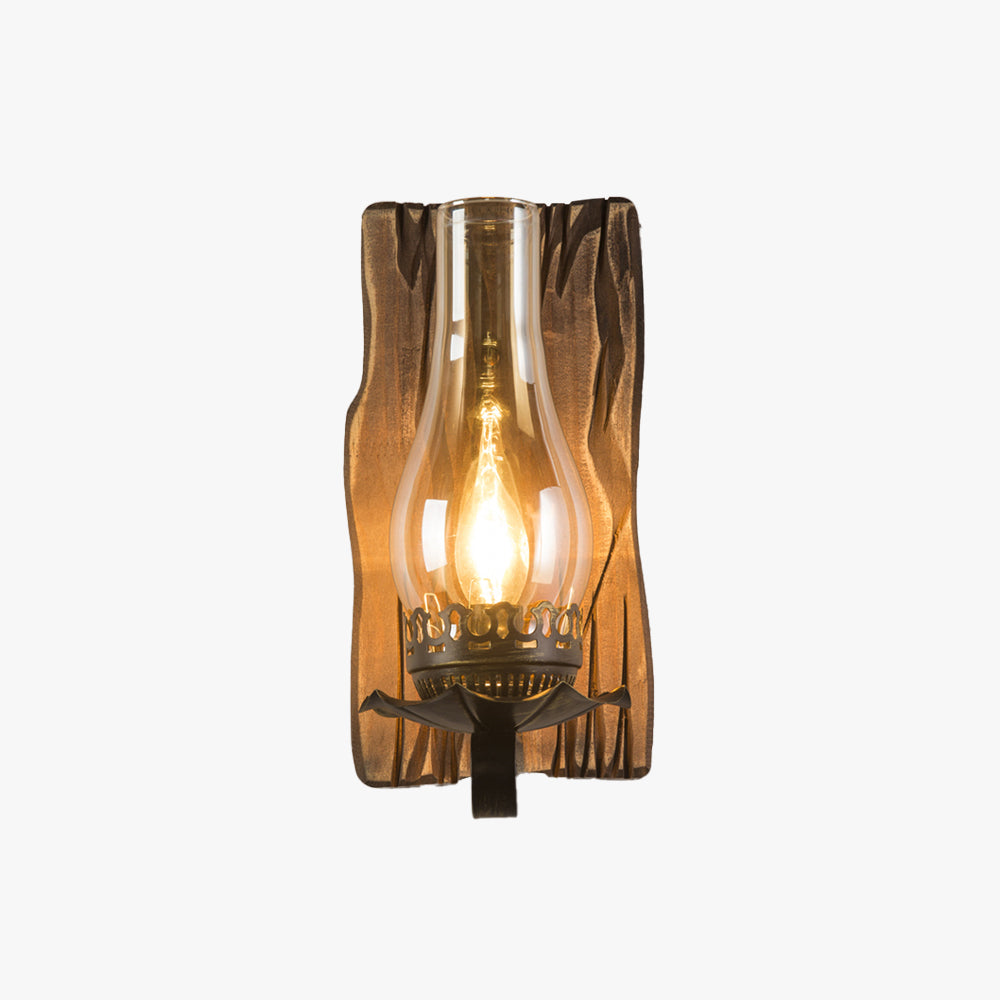 Brio Design Vintage Wandlamp Kaars Houten Glas, Woonk/Eetk/ Slaapkamer
