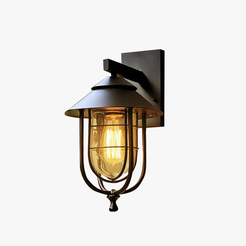 Valerio Vintage Lantern Shaped Metal Outdoor Wall Lamp, Black
