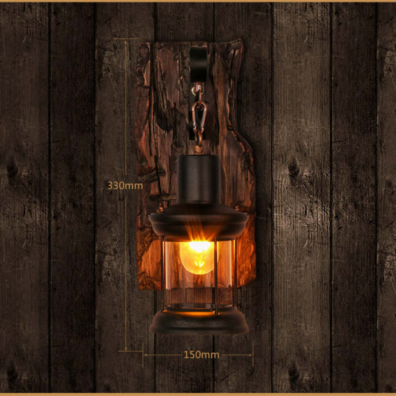 Valerio Retro Lantern LED Wandlampen Zwart Bronze Metaal Hout Slaapkamer