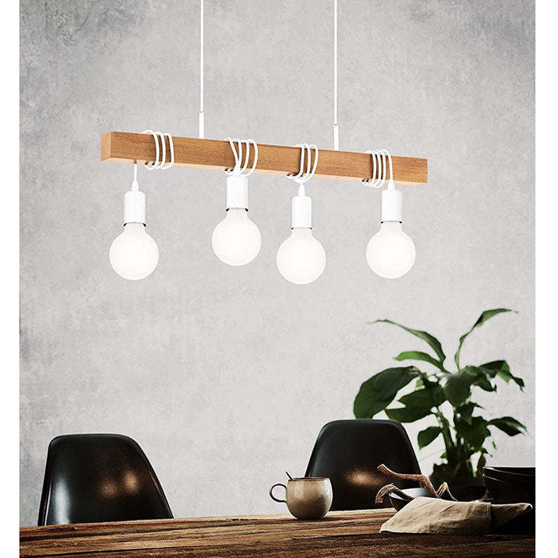 Valerio Rustieke LineaireHouten Hanglamp, Zwart, 4 Lampen Slaapkamer/Woonkamer