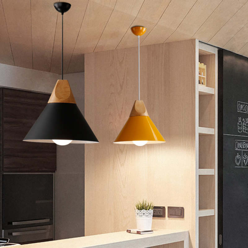 Morandi Moderne LED Hanglampen Geel Grijs Groen Metaal Hout Woonkamer