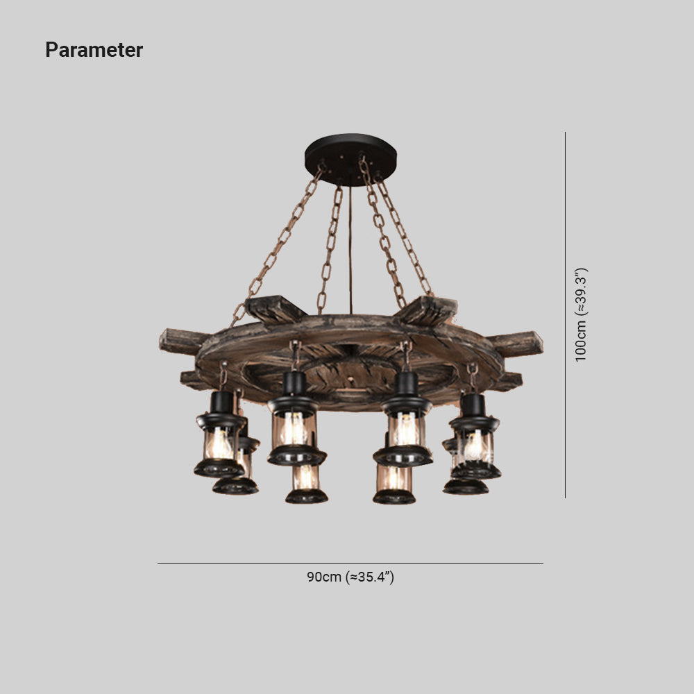 Brio Retro Rudder Metal & Wood Pendant Light, 8 Heads