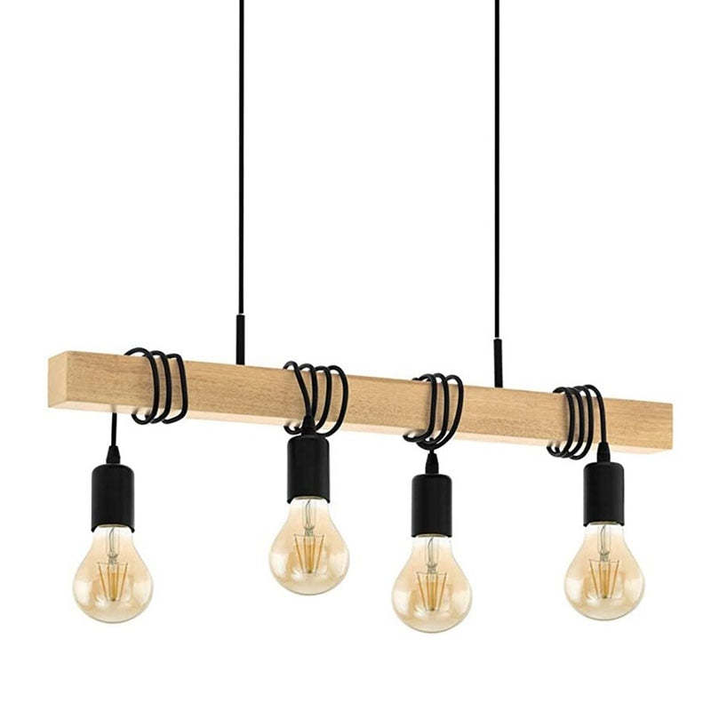 Valerio Rustieke LineaireHouten Hanglamp, Zwart, 4 Lampen Slaapkamer/Woonkamer