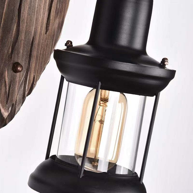 Valerio Retro Lantern LED Wandlampen Zwart Bronze Metaal Hout Slaapkamer