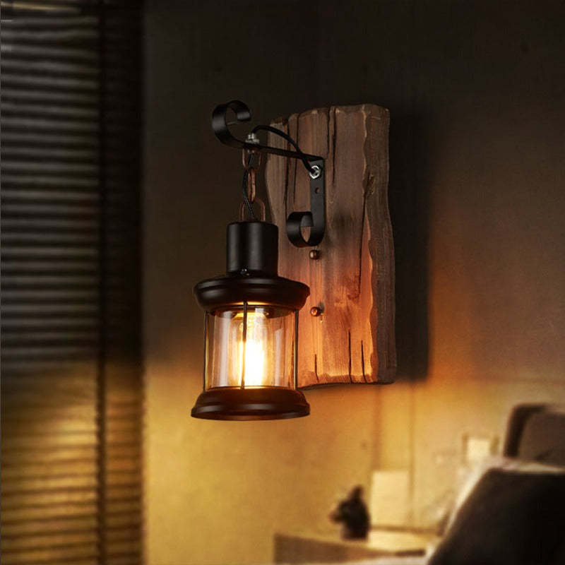 Valerio Retro Lantern LED Wandlampen Zwart Bronze Metaal Hout Slaapkamer