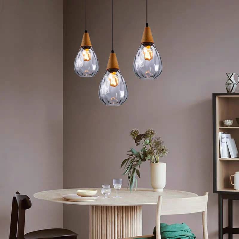 Elio Vintage Teardrop Hanglamp, Bar/Kitcheneiland, Glas/Hout