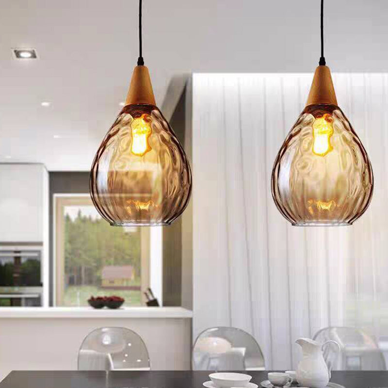 Elio Vintage Teardrop Hanglamp, Bar/Kitcheneiland, Glas/Hout