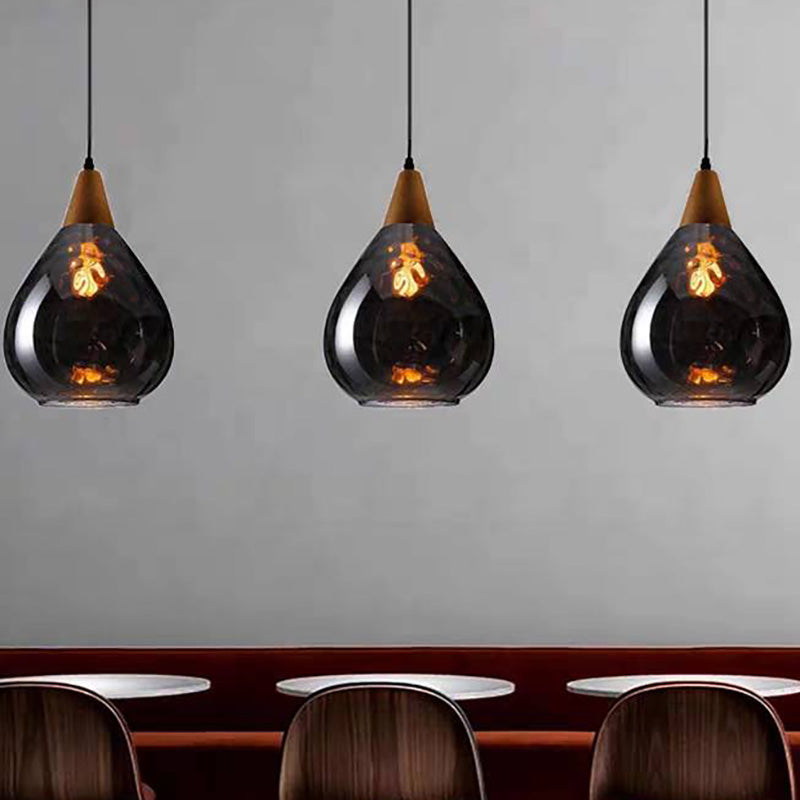 Elio Vintage Teardrop Hanglamp, Bar/Kitcheneiland, Glas/Hout