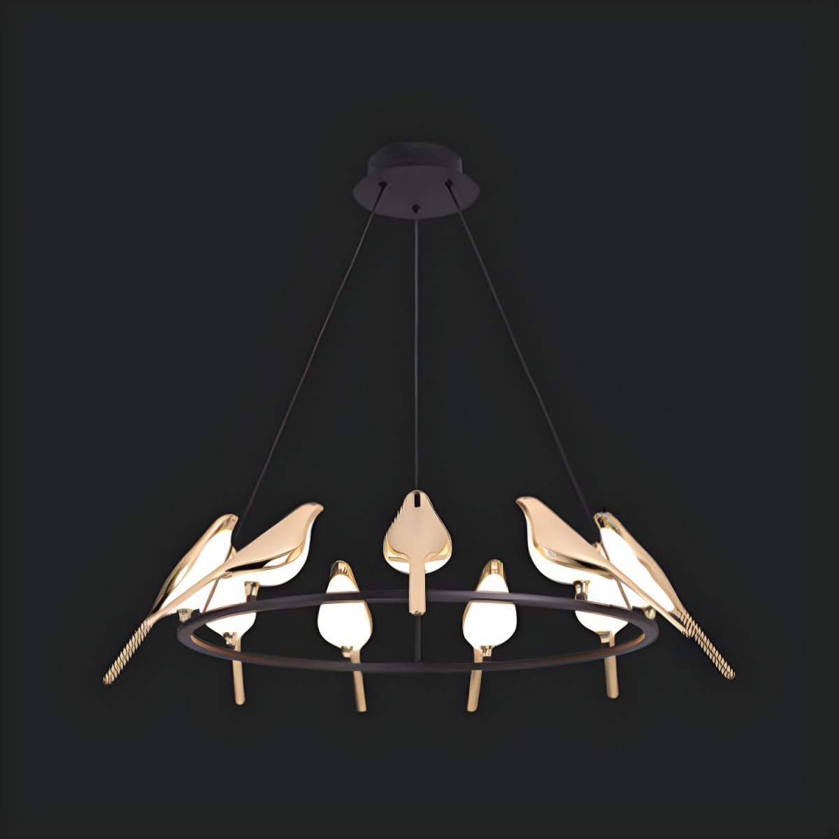 Sirena Art Deco Modern Bird Pendant Light, 3/6/9 Heads, Gold