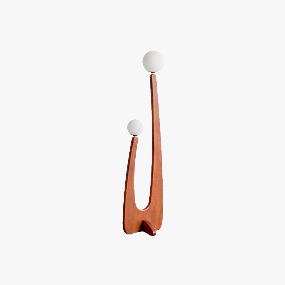 Elio Vintage Houten/Glazen Vloerlamp, 2 kops, Slaapk/Kinderk/Woonkamer