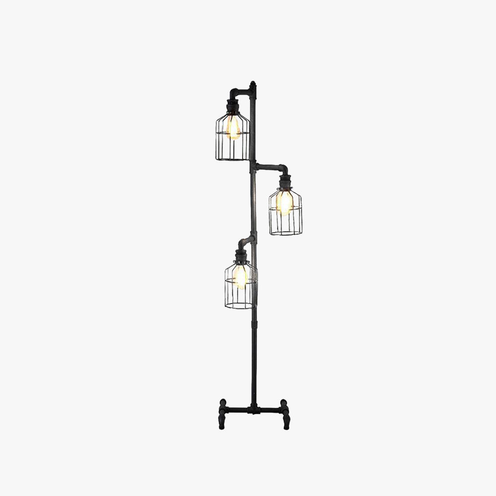 Valerio Retro Metalen Design Vloerlamp Met Vogelkooi 3 Koppen Zwart
