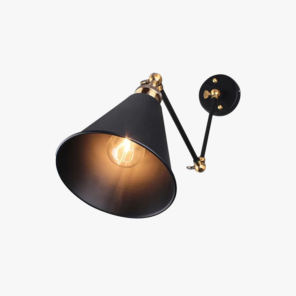 Valerio Wall Lamp Vintage Simple Conical Adjustable Black, Bedroom