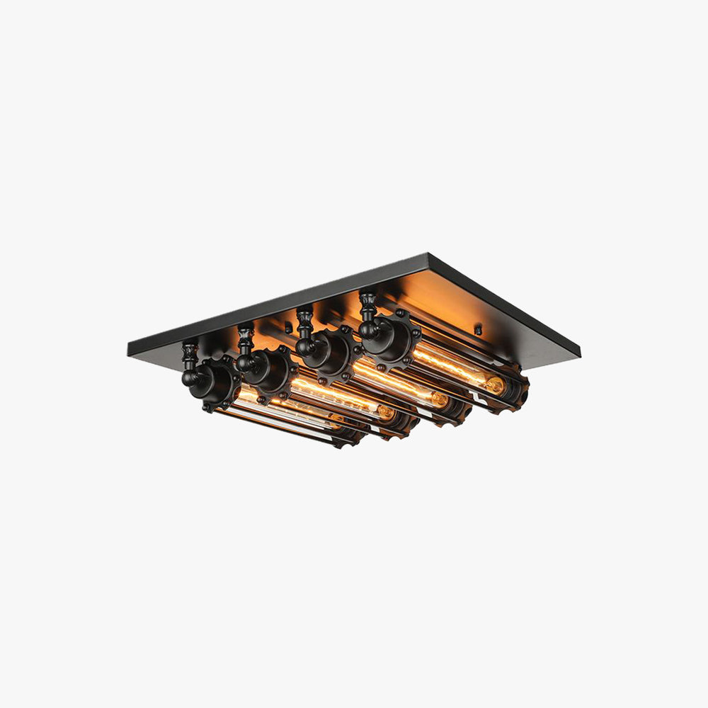 Valerio Vintage Tubed Metal Flush Mount Ceiling Light, Black, Living Room