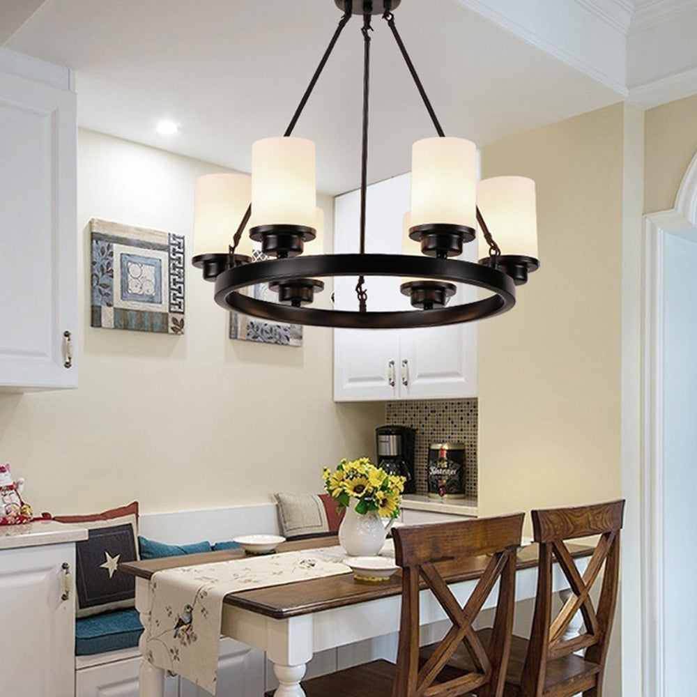 Valerio Retro Kroonluchter Van Zwart Metaal/Glas Voor De Woonkamer