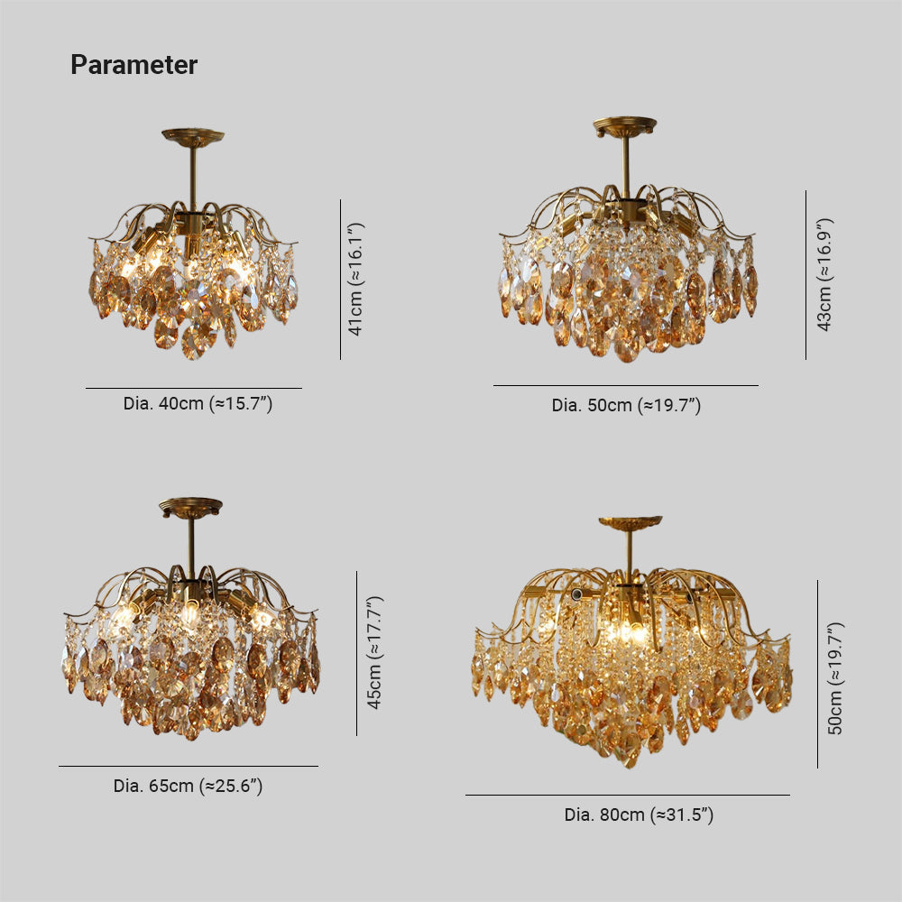 Marilyn Retro Kristal Kroonluchters Amber Glas Metaal Woonkamer