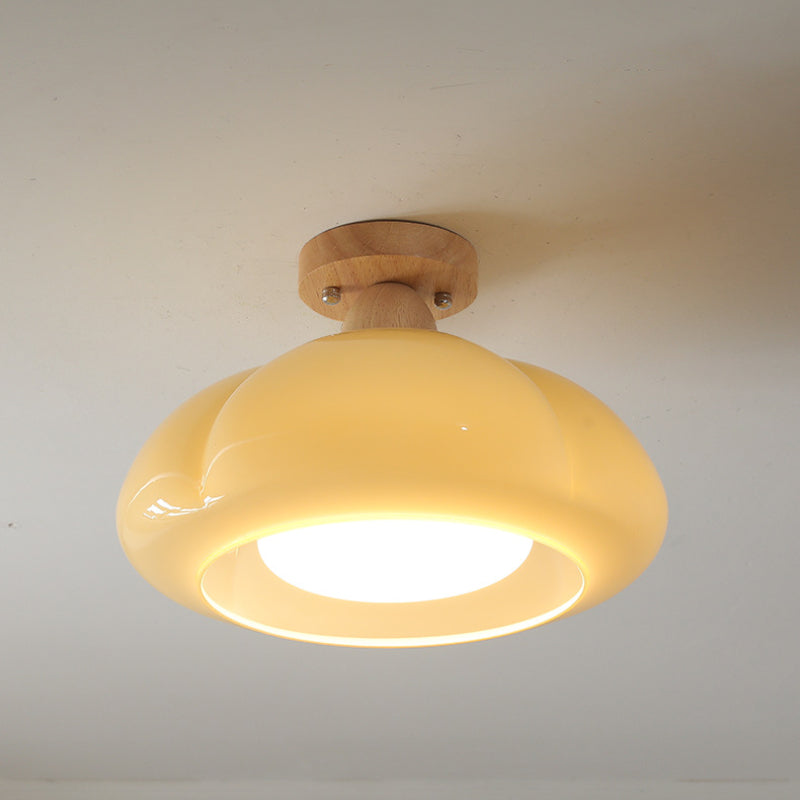 Hailie Modern Ronde LED Plafondlamp Glas Hout Slaapkamer Woonkamer